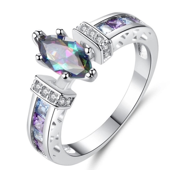 Ring 1.45ct Marquise-Cut Rainbow Topaz Lab Created Ring - Picture 2 of 6